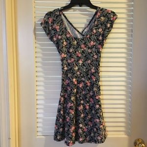 En Créme Black Floral Dress with Criss Cross Back